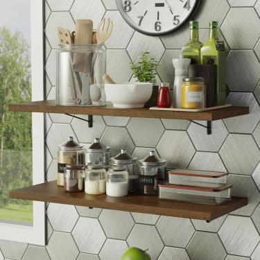 Imagem de Kit 2 Prateleiras Suspensas Para Cozinha Madesa 80 Cm Com Mão Francesa - Rustic Rustic