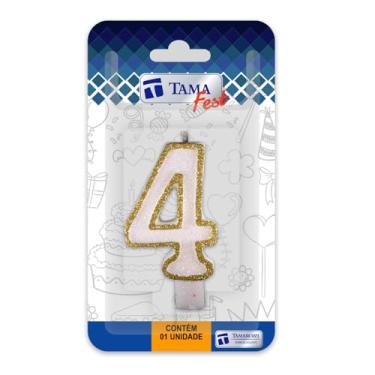 Imagem de Vela Aniversário Diamante Branco com Dourado Número 4 Kit 1 Unidade