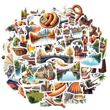 Imagem de 70 peças de adesivos de cidades festivas, arquitetura, cultural, natureza, festiva, brinquedo, artístico, PVC, para notebook, bagagem, celular, copo, mala, celular, mala, laptop, guitarra, carro