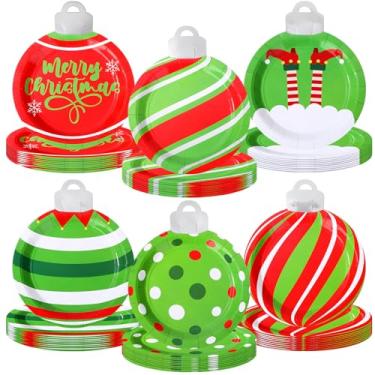 Imagem de Zhehao 30 peças de pratos de papel de Natal 17,8 cm, pratos descartáveis de Natal em forma de luz de Natal, utensílios de jantar, artigos de festa de aniversário para aperitivo de salada de sobremesa