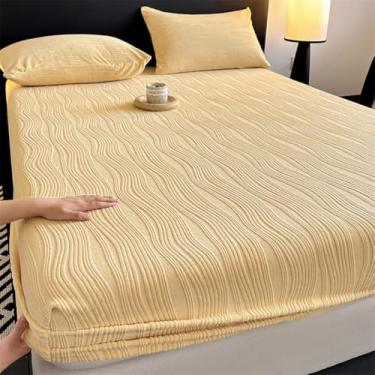 Imagem de Capa de colchão com elástico - Lençol de cama macio e respirável para todas as estações, capa protetora de colchão de luxo quente engrossado, elástico com bolso profundo para Queen King, tamanho