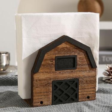 Imagem de Porta-guardanapos de madeira vintage para mesa, porta-guardanapos rústicos de fazenda para guardanapos de papel. (14.0 cmx14.0 cmx7.6 cm)