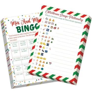 Imagem de 25 jogadores, 2 jogos de festa de Natal para grupos grandes de família, escritório, adultos, festas de Natal, seleção de músicas e jogos de bingo misture e misture com chave de resposta