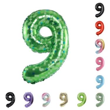 Imagem de Balão grande de hélio com número de hélio de 101 cm para festa de casamento 0-9 (pixel verde, 9)