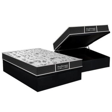 Imagem de Cama Box Baú Casal: Colchão Molas Bonnel Probel Prolastic Prodormir Sleep + Base Black(138X188)