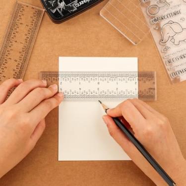 Imagem de Régua de acrílico transparente de 15 cm, régua de centralização zero com ferramenta de medição de polegadas e cm rotulada para réguas de borda reta de 1/16 de polegada para corte de papel, materiais