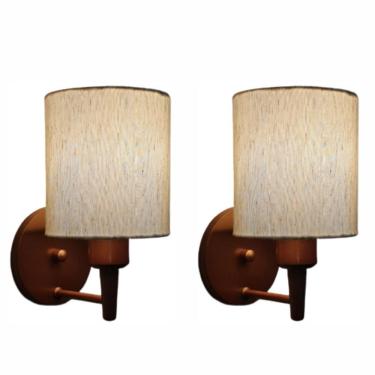 Imagem de Kit-2 Arandela Cilíndrica Md-2009 Base Cobre Cúpula Em Tecido 14x15cm Linho Bege - Bivolt