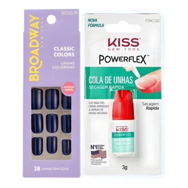 Imagem de Kit Kiss New York: Unhas Postiças Quadrado Curto Baby Blue e Cola De Unhas 3g