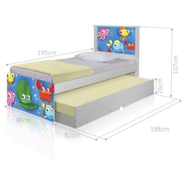 Imagem de Bicama Juvenil Adesivada Fundo do Mar Peixinhos com Colchões