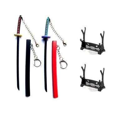 Imagem de ixampoun Mini chaveiro de espada samurai, conjunto de abridor de letras de metal de 2 peças com suporte de exibição, presente decorativo, Preto 2, Mini