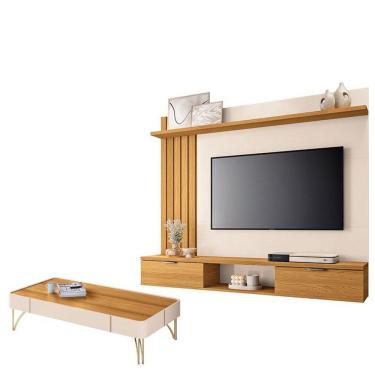 Imagem de Painel Para Tv Suspenso Lets Com Mesa De Centro Cadenza Cinamomo Off White - Hb Móveis