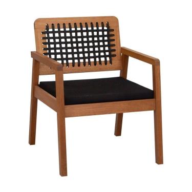 Imagem de Poltrona Garden Madeira Maciça Assento Estofado Encosto Trançado Corda - Natural Acquablock Preto