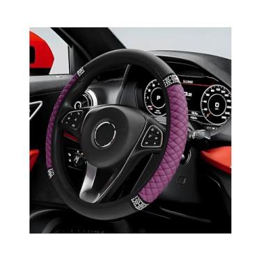 Imagem de ZNDAW Capa de volante de carro brilhante, protetor de volante de couro macio com strass, antiderrapante, universal, para mulheres e meninas (roxo)