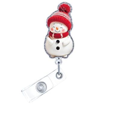 Imagem de Carretel de crachá de boneco de neve de Natal, lindo crachá de acrílico para crachá de identificação, suporte retrátil telescópico para clipe de jacaré, acessórios para enfermeiras, trabalhadores