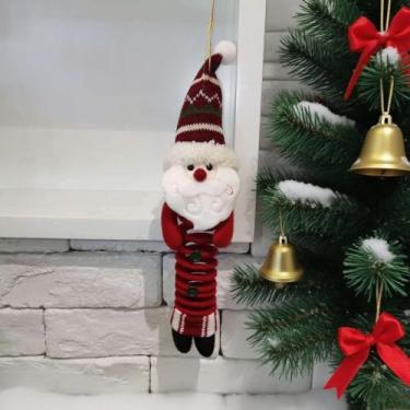 Imagem de Enfeite de boneco de neve de Papai Noel, estatuetas balançando com pernas saltitantes, decoração fofa de Natal para casa ou presente (vermelho)
