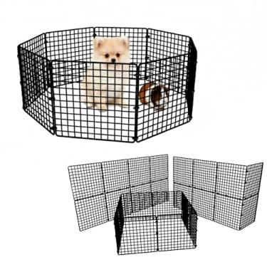 Imagem de Cercado Pet Móvel Dobrável para Porquinho da Índia 8 Telas 30x30cm com Malha 2,5cm Roedores Filhotes Jabuti Cachorro Pequeno Porte (PRETO)