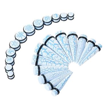 Imagem de YOFANST Kit de alongamento de orelha com 24 peças azul estilo rachado 00G - conjunto grande de piercings de acrílico alargadores de ouvido de acrílico expansores leves para homens e mulheres