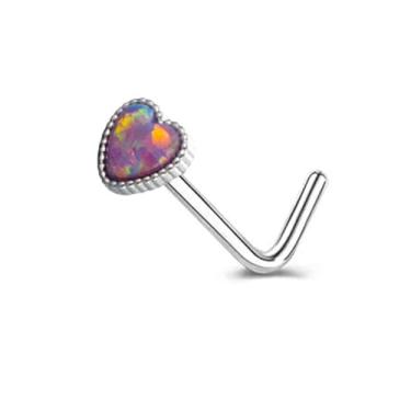 Imagem de Niaspi Anel de nariz de coração opala 20G para mulheres de aço inoxidável zircônia cúbica corações em forma de L anel moderno piercing de narina joia, 20g, Aço inoxidável Opala, Sem Pedra Preciosa