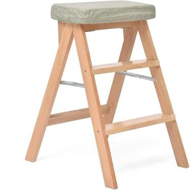 Imagem de Banqueta de madeira maciça, banquinho alto de cozinha, cadeira dobrável, multifuncional, fácil, banco para adultos, banco doméstico (42 x 54 x 65 cm) (cor: B)