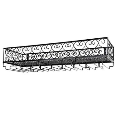 Imagem de Prateleiras de vinho de parede para copos de vinho | Prateleira de decoração industrial de metal preto | Organizador de armário de prateleira de vinho | para bares, restaurantes, cozinhas/30 * 25 cm