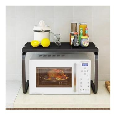 Imagem de HHHJQFAAT Suporte de micro-ondas de madeira para forno de microondas, organizador de especiarias para cozinha, estrutura de aço, suporte de micro-ondas, suporte para impressora (Preto)