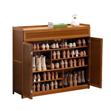 Imagem de Armário de armazenamento de sapatos com porta dobrável, armário de sapatos de bambu, armário de entrada de 5/6/7 níveis, economia de espaço, montagem fácil, armário, corredor, quarto