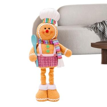 Imagem de Decorações de pão de gengibre - Enfeites de Natal de gengibre, estatueta com pernas retráteis, decoração lavável para bandejas em camadas, quintal, casa, escritório, mesa, sala de aula, janela, porta