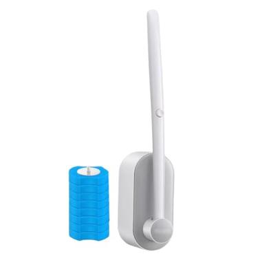 Imagem de Escova de vaso sanitário montada na parede - com 8 refis escova de limpeza profunda para tijolos | Acessórios de limpeza doméstica de cabo longo para piso de banheiro de tijolos