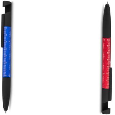 Imagem de Caneta esferográfica em alumínio reciclavel com escrita em azul. Refil tipo parker Design Moderno com Marcador de Medida (Azul e Vermelho)