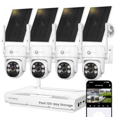 Imagem de XMARTO Sistema de câmera de segurança doméstica PTZ solar 100% sem fio, kit de câmera CCTV QHD 2K 4MP com WiFi NVR expansível 4K 10CH e armazenamento de vídeo em 90 dias anteriores, carga solar para