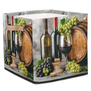 Imagem de hongjinglin Cestas dobráveis para armazenamento de cubos, retrô, vinho tinto, frutas, caixotes dobráveis para crianças, brinquedo com alças, organizador de tecido, cesto organizador para berçário