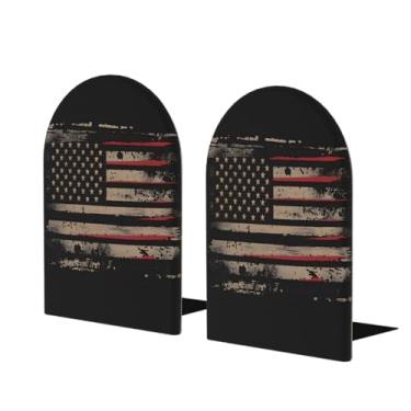 Imagem de Bandeira retrô americana grande suporte de livros de madeira decorativo antiderrapante resistente terminais de livro para mesa de escritório em casa biblioteca de estudo escolar divisórias de livros