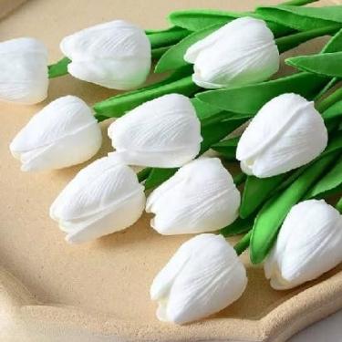 Imagem de kit 6 Flor Artificial de Eva 34cm Tulipas(Branco)