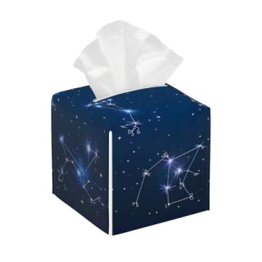 Imagem de Porta-lenços de papel quadrado de couro, impermeável, 12 constelações, espaço azul, organizador de papel facial com cinto inferior, estojo de lenços para mesa, banheiro, escritório, mesa, carro