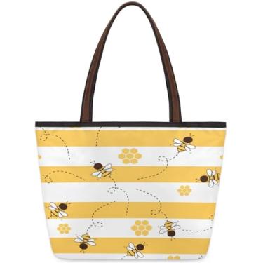 Imagem de Sacola grande para mulheres, abelha, fofa, amarela, para trabalho, com zíper, reutilizável, bolsa de mão de mercearia, casual, para viagem, trabalho, férias, praia, compras, presentes
