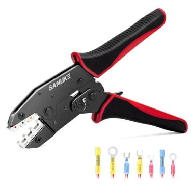 Imagem de Sanuke Ferramenta de crimpagem para conectores termorretráteis - AWG 22-10 crimpador de terminal de fio catraca - Alicate de crimpagem elétrica para conectores de nylon isolados e conectores de fio