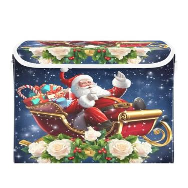 Imagem de SEHANY Cestas de armazenamento de Papai Noel de Natal com tampas, organizador de caixas de armazenamento de tecido para armário de roupas, cobertor de escritório, berçário, 42 x 32 x 30 cm