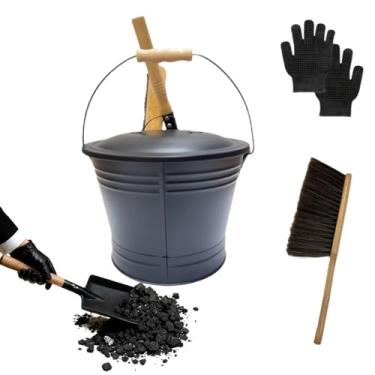Imagem de Balde Para Cinzas De Lareira Com Tampa - Metal Resistente E Portátil,Pá e Balde Para Cinzas de Fogão a Lenha e Lareira Externa,Para Limpeza Coleta e Descarte em Ambientes Internos e