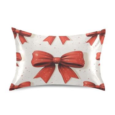 Imagem de Blueangle Fronha de cetim com laço vermelho para cabelo e pele, fronha de seda, tamanho Queen (50,8 x 76,2 cm) - Capas de almofada de cetim refrescantes com fecho de envelope (47)