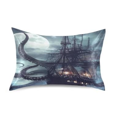 Imagem de Blueangle Fronha de cetim navio pirata para cabelo e pele, fronha de seda, tamanho Queen (50,8 x 76,2 cm) - Capas de almofada de cetim com fecho de envelope (556)