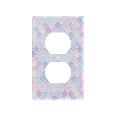 Imagem de Blueangle Placa de parede Kawaii Mermaid Duplex Outlets, tamanho padrão, placas de cobertura de tomada elétrica de 1 gangue para decoração de quarto de escritório em casa, 4,53 x 2,76 polegadas (200)