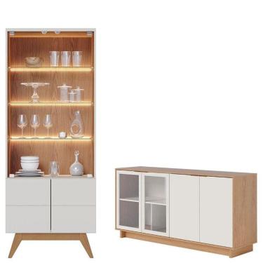 Imagem de Cristaleira Noronha Off White Matte Freijó Com Aparador Para Sala Buffet Vitória Freijó...