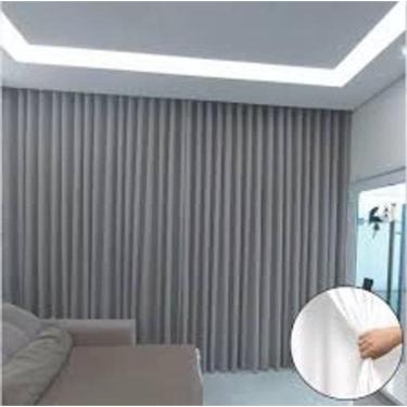 Imagem de Cortina Trilho Suiço Forro Com Linho Cinza 6.00 X 2.70