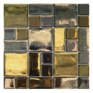 Imagem de Pastilha Adesiva Cromada Riscada Dourada Resinada Kit 4 Placas