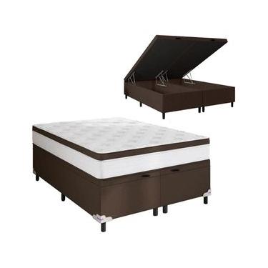 Imagem de Cama Box Baú King Size Portobel Noah Ortopédico com Molas Ensacadas, EPS e Revestimento em Poliéster 70x193x203cm - Branco/Marrom