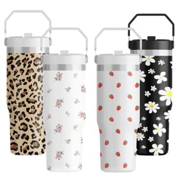 Imagem de FOLAI Garrafas de água isoladas de aço inoxidável (pacote com 4), copos de sublimação à prova de vazamento de 850 g com tampa de boca larga, sem BPA, garrafa esportiva para academia, viagem, corrida