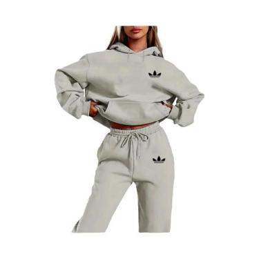 Imagem de Conjunto De Moletom Feminino Plush Casual Hip Hop De Rua 2 Peças Com E