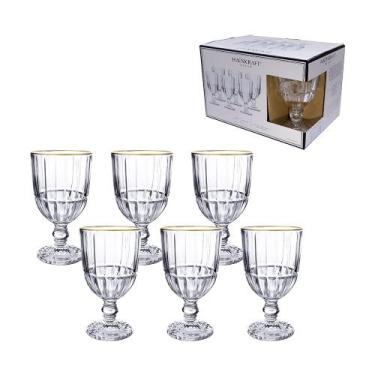 Imagem de Jogo 6 Taças Água Vinho 360ml Vidro Borda Dourada Cristalle Hauskraft