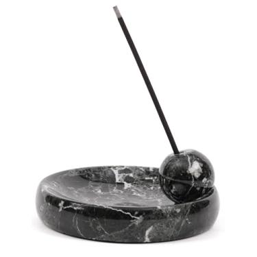 Imagem de Elysian Marble Placa de suporte de incenso, queimador de pedra decorativa artesanal de zebra preta para palitos de incenso, palo santo e sálvia, acessórios de meditação de luxo e decoração de casa