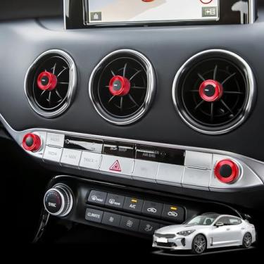 Imagem de JUIVEEL Tampa de botão de ajuste de volume de áudio de rádio de carro, painel de painel de ar condicionado compatível com acessórios Kia Stinger 2018-2023 (vermelho, 5 peças)